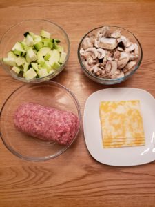 ingredients for Keto Sausage Vegetable Breakfast Bowl