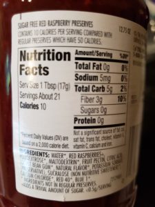 Smuckers sugar free raspberry preserves label