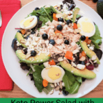 Keto Power Salad with Greens, Protein and Healthy Fats Pinterest pin