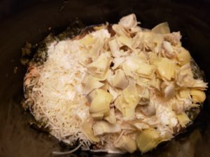 Crock Pot Spinach Artichoke Chicken before adding cream cheese