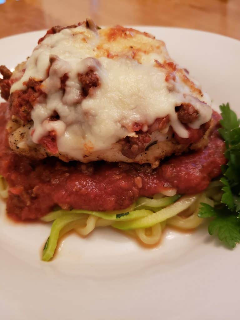 Keto Parmesan Rooster over Zoodles