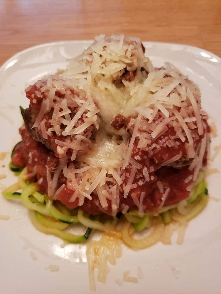 Keto Zoodles with Meatballs and Marinara Sauce