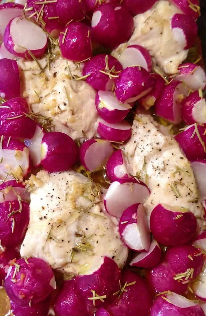 Low Carb Rosemary Hen and Radishes