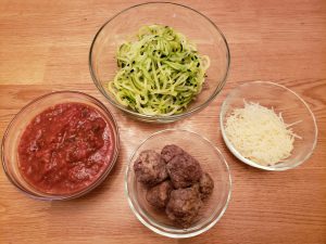 ingredients for Keto Zoodles with Meatballs and Marinara Sauce